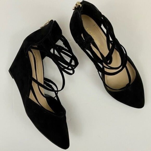 BCBGeneration Zolee2 Black Strappy Pointy Toe Wedge Heels Holiday Office Size 8M - Picture 1 of 10